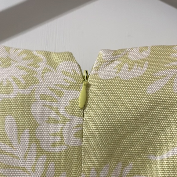 ANN TAYLOR Silk Y2K Square Neck Chartreuse Yellow Green Floral Print Dress 6P - Picture 7 of 7